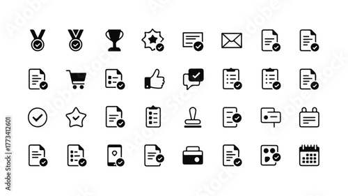 Achievement and Document Icons Set medal award