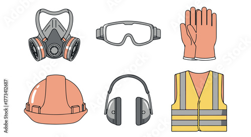 Collection of personal protective equipment for safety and work, isolated on transparent background