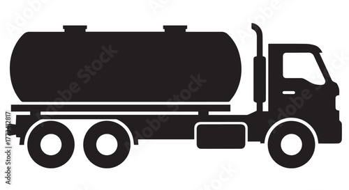 Black silhouette of a tanker truck, a vehicle designed for transporting liquids isolated on transparent background