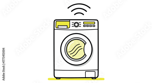 Smart washing machine with wifi signal icon, indicating connectivity and modern technology isolated on transparent background