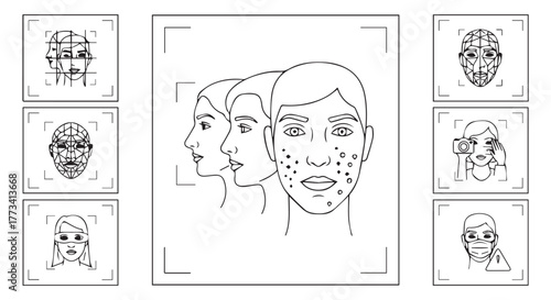 Facial recognition technology and biometric identification system concept isolated on transparent background