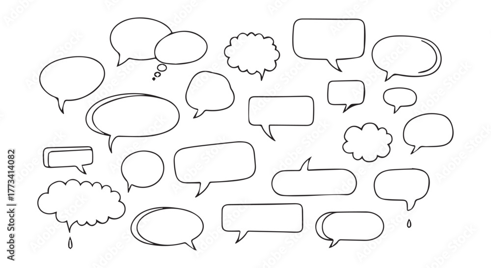 Fototapeta premium Collection of handdrawn speech bubbles and thought clouds isolated on transparent background