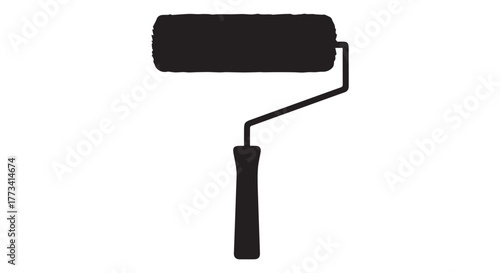 Black silhouette of a paint roller isolated on transparent background
