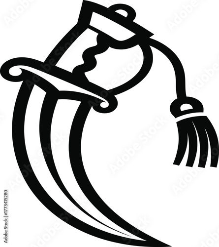Stylized kirpan silhouette with decorative tassel