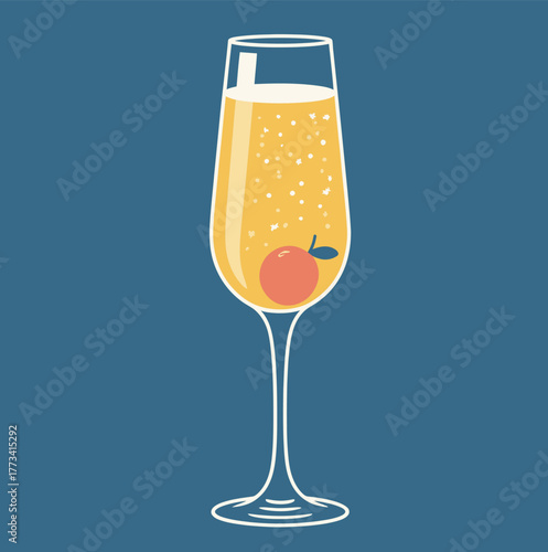 Classic mimosa cocktail with orange juice and cherry garnish illustration