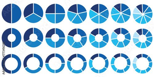 Pie charts diagrams. Different color circles isolated. Infographic element round shape