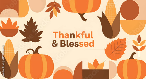 Thankful and Blessed Autumn Harvest Thanksgiving Background Illustration