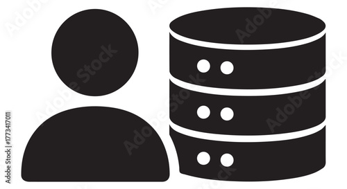 User icon next to a database server, isolated on transparent background
