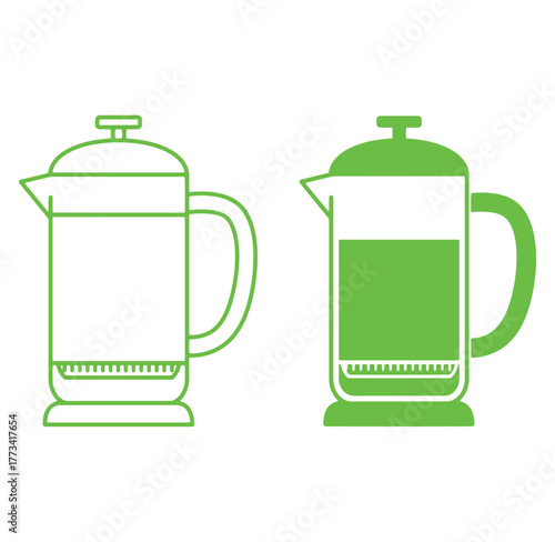 Green french press coffee maker vector illustration on white background for design