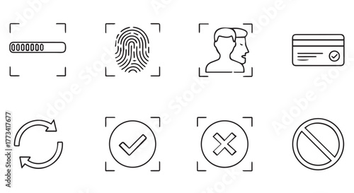 Security and verification icons isolated on transparent background