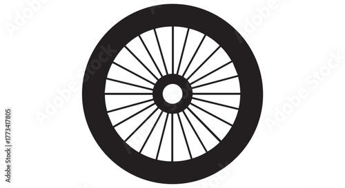 Black silhouette of a bicycle wheel isolated on transparent background