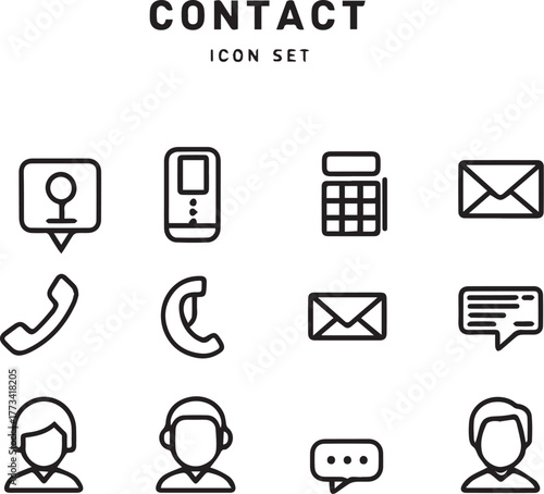 Contact us icons collection in both outline and filled design. Business communication vector pack with address, location pin, phone, fax, email, website, and message icons