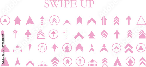 Set swipe up arrows icons. Different black arrows sign upwards. Scroll or swipe up. Graphic vector elements for web, applications, infographic, social media. Collection of swipe up icons arrows