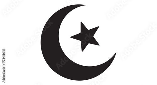 Islamic crescent moon and star symbol isolated on transparent background