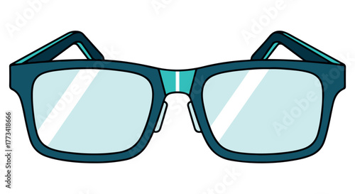 Blue eyeglasses with clear lenses, isolated on transparent background