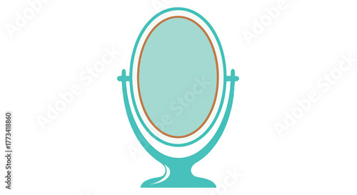 A teal oval mirror on a stand, isolated on transparent background