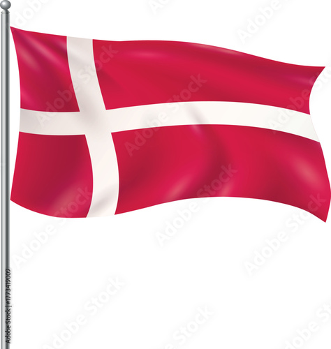 Waving Flag of Denmark on a Flagpole