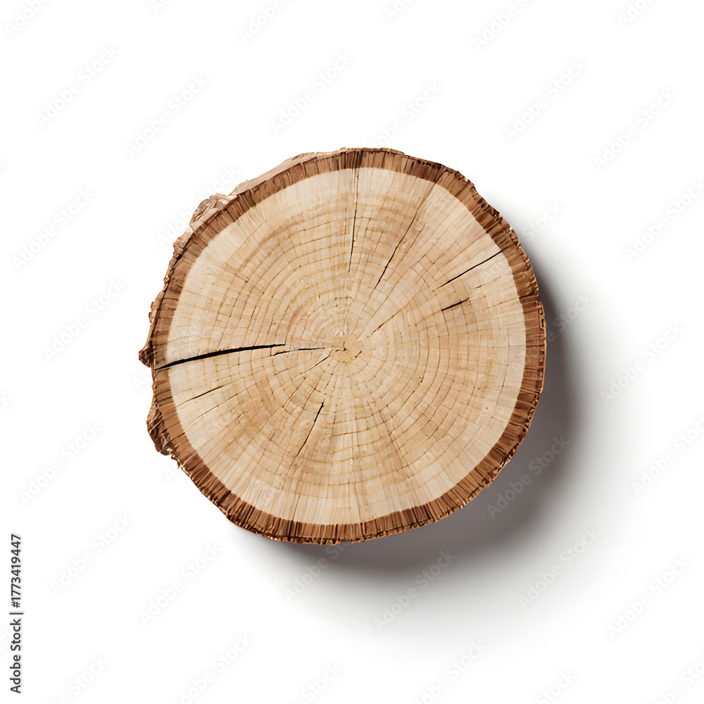 Fototapeta premium 3D Realistic Wooden Slice Texture Isolated on White Background