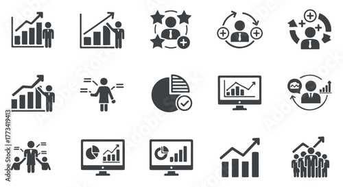 Collection of business and finance icons, isolated on transparent background