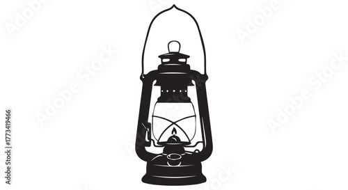 Silhouette of an oldfashioned kerosene lantern, isolated on transparent background