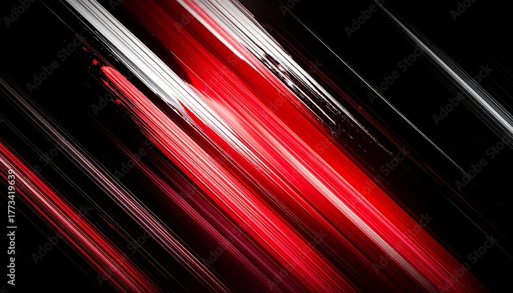 Fototapeta premium Abstract artwork featuring diagonal red and white brushstrokes against black