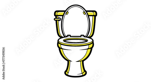Open toilet bowl with yellow trim isolated on transparent background
