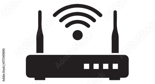 Wireless router with antennas and signal waves isolated on transparent background