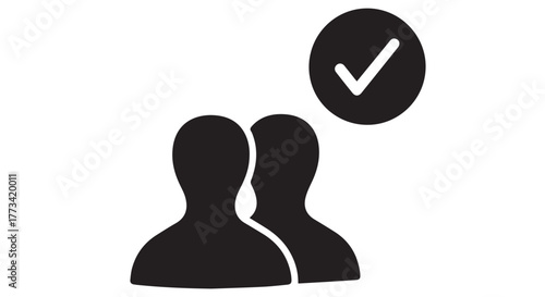 Two silhouette figures with a checkmark icon isolated on transparent background