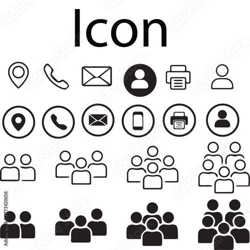 Contact icon set in line and solid style. Minimal vector icons collection including address, location pin, phone, email, fax, website, chat, and user name icons