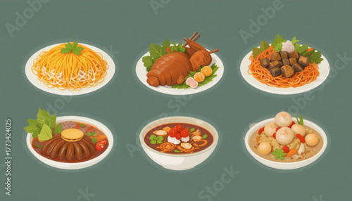 set of different kinds of food