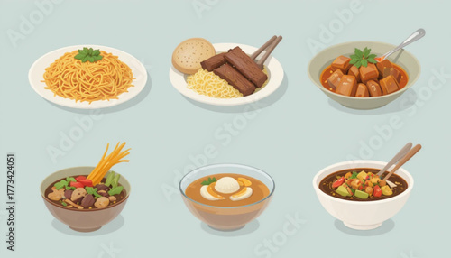 set of different kinds of food