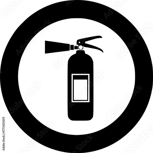 Fire extinguisher circle icon. Black, round, minimalist icon isolated on white background. Extinguisher simple silhouette