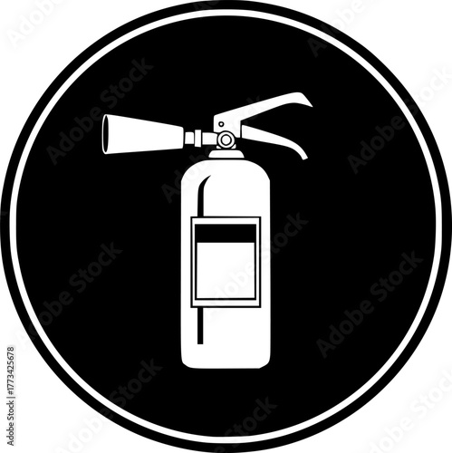 Fire extinguisher circle icon. Black, round, minimalist icon isolated on white background. Extinguisher simple silhouette