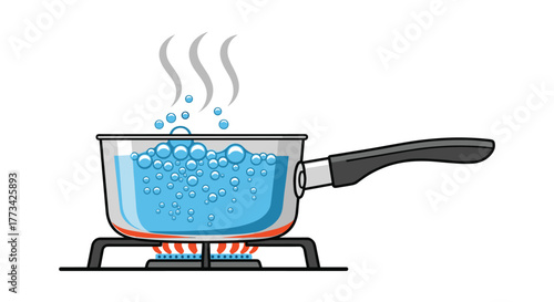 A cartoon illustration of a pot of boiling water on a stove with steam rising above it, emphasizing the concept of cooking or preparation.