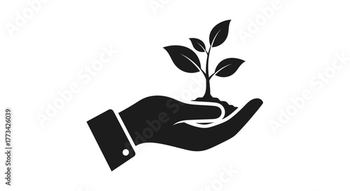 Hand holding seedling with transparent background