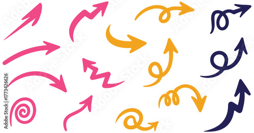 Dynamic arrow collection pointing directions, abstract navigation pointers for web design use