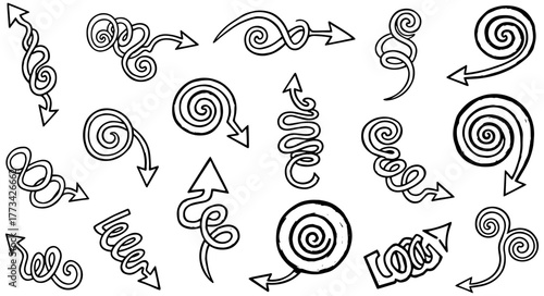 Dynamic collection of artistic hand drawn arrows guiding visually through concepts and directions