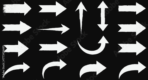 Dynamic white arrow collection guiding direction forward, highlighting progress and action