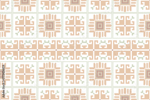Pixel art brown flower on background wallpaper oriental seamless pattern.ornament. Ethnic .decor style.  geometric ornament. Vector seamless pattern.  blanket, rug. Woven carpet fabric