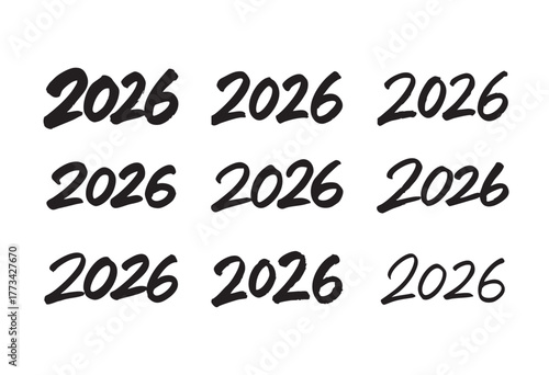 Collection of 2026 Handwritten Typography Styles. A title for a Happy New Year 2026.