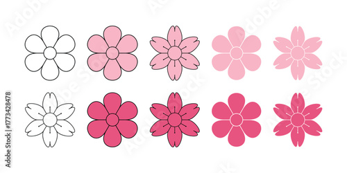 flower icon set with flat and outline styles. Simple floral blossom vector collection for spring, design, and decoration use.