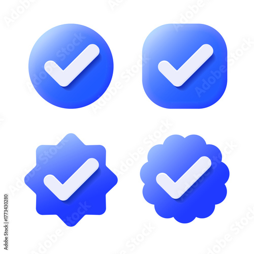 Blue check mark 3D icon symbol isolated transparent
