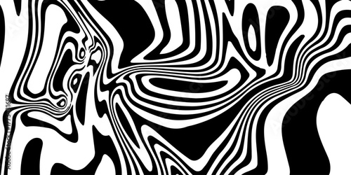 Psychedelic Black and White Abstract Fluid Pattern with Distorted Wavy Lines and Optical Illusion Effect.