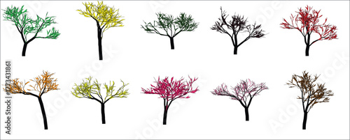 Colorful Tree Collection Illustration with Unique Foliage and Branch Patterns