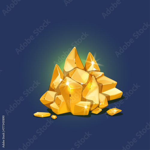 Pile of glistening golden crystals, precious gems, treasure, prosperity, wealth, luxury