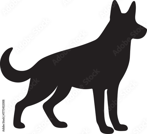 A sleek silhouette of a german shepherd dog in profile view