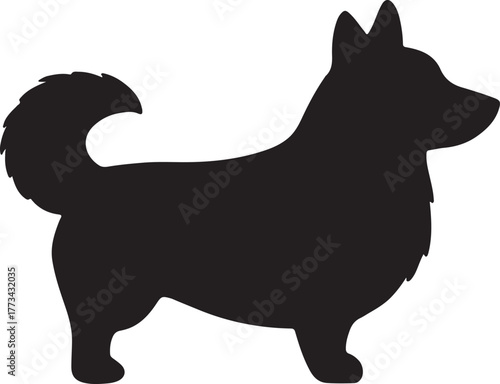 Simple black silhouette of a corgi dog standing in profile view
