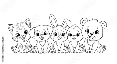 A group of cute cartoon baby mammals