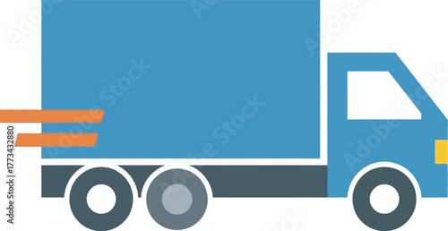 Fast moving blue delivery truck on a white background