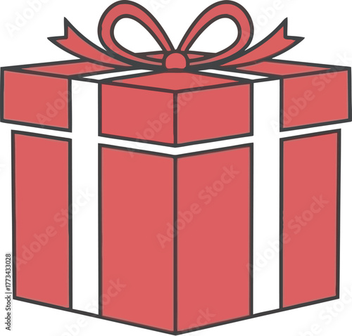 Festive red gift box with white ribbon and bow, ready for celebration